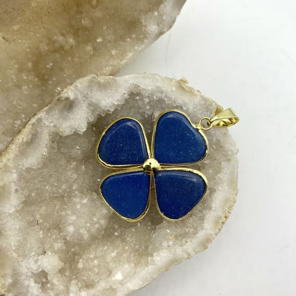 Pingentes de trevo - Quartzo azul, Com banho dourado