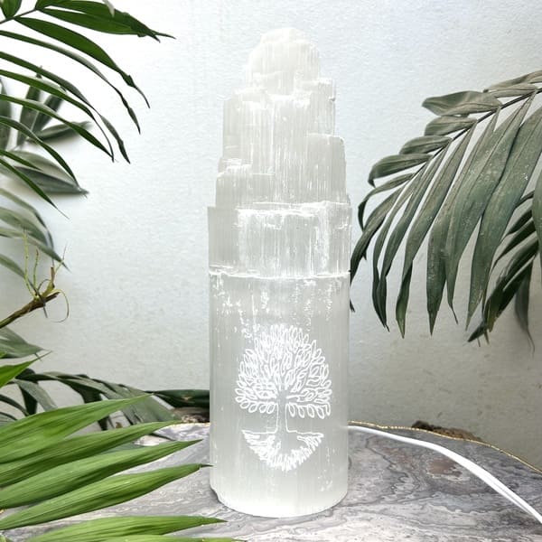 Luminária de selenita árvore da vida